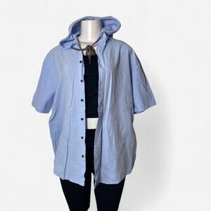 Linen top size xl hoodie button up lagenlook boho cottage blue shirt oversized